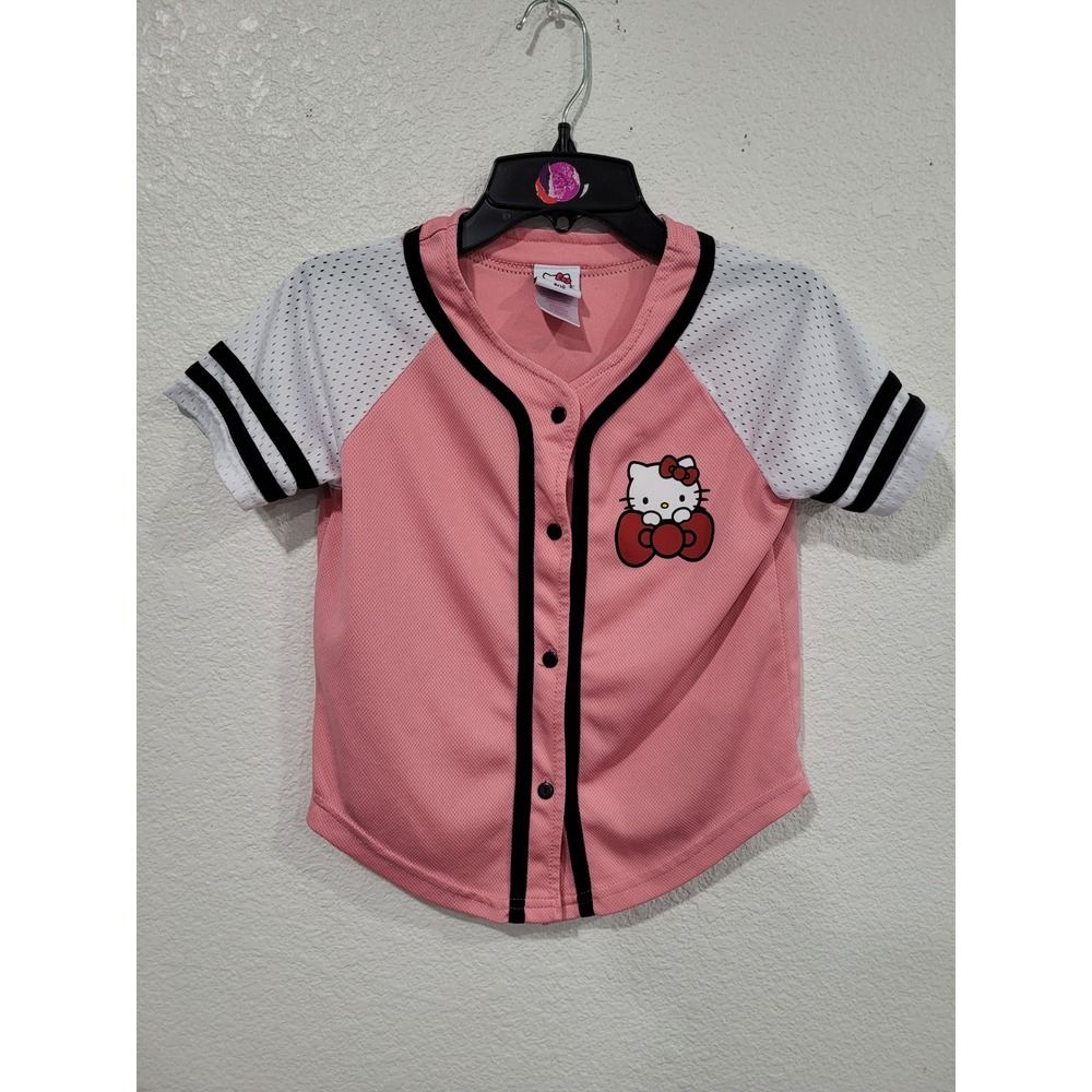Hello Kitty Girls Pink Baseball Jersey Mesh Button Front Shirt 8/10 Sanrio #10